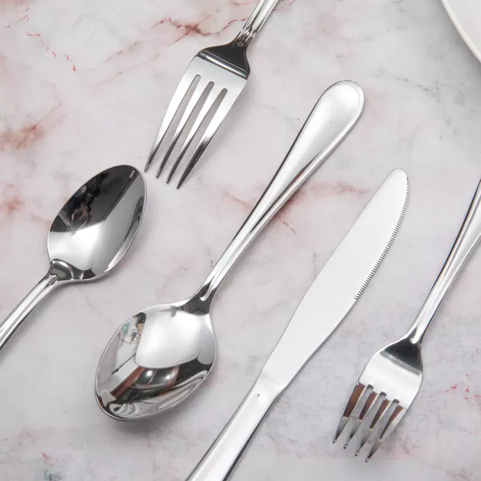 Alat makan sendok garpu Stainless Steel Modern, 5 buah/Set sendok perak logam berkelanjutan untuk pesta