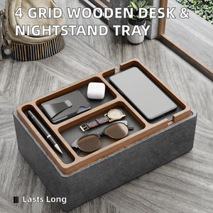Organisateur de <span class=keywords><strong>bureau</strong></span> minimaliste en bois à 4 compartiments, <span class=keywords><strong>plateau</strong></span> de rangement pour table de chevet, pour lunettes de soleil, montre, stylo, téléphone portable, écouteurs, articles divers - Product Image 3