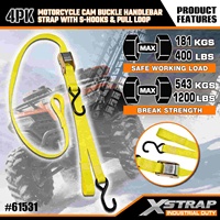 Xstrap 61531 Lot de 4 sangles de guidon de moto à boucle à came de 1 po x 6 pi avec crochets en S et boucle de traction 1200 lbs pour le contrôle du chargement