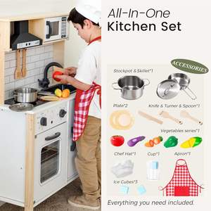 Ensemble de <span class=keywords><strong>cuisine</strong></span> en bois rustique fait main pour enfants Yuyi, avec lumières et sons réalistes, <span class=keywords><strong>18</strong></span> pièces d'accessoires de <span class=keywords><strong>cuisine</strong></span> et d'aliments jouets pour tout-petits - Product Image 5