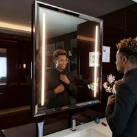 Miroir de salle de bain mural LED Highzway avec capteur tactile, variateur d'intensité, anti-buée, 3000K-6000K, cadre en acier, IP44, écologique