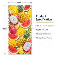 Badhanddoek van 100% katoen met tropische fruitprint, custom digitale print, hoge GSM (400-500), exportklaar verpakt, hoge kwaliteit.