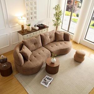 Canapé sectionnel moderne trois places rembourré en velours marron, compressé sous vide, durable, grande taille, échantillons gratuits - Product Image 3