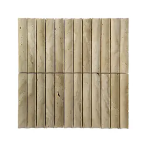 Modern New Design Cheap 10Mm 300X300 Fluted Concave Beige Travertine Marble Stone Mosaic Shower Wall Decor Tiles
