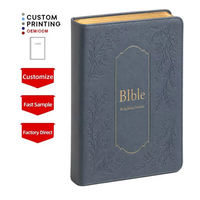 Couverture personnalisée en cuir PU gaufré imperméable, bleu clair, avec estampage à chaud doré, pour Bible en carton gris
