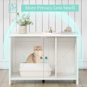 Современный кошачий туалет-шкаф с двойными дверцами и контролем запаха, скрытый лоток для кошек, приставной столик для домашних кошек - Product Image 5