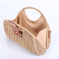Tas Tangan Anyaman Jerami Musim Panas Berkualitas Tinggi Ramah Lingkungan untuk Wanita, Tas Selempang Pantai Mewah dengan Rantai, Kancing, Kapasitas Besar