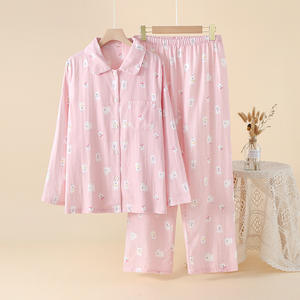 Ensemble de pyjamas en pur coton pour femmes Nouveau style de <span class=keywords><strong>gaze</strong></span> <span class=keywords><strong>double</strong></span> couche pour femmes Printemps Automne Été - Product Image 2