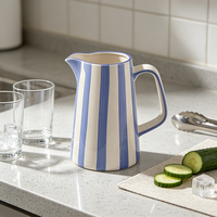 Pichet Citrouille en Céramique à Rayures Couleurs Personnalisées, Grès Classique Peint à la Main, 750 ml, Écologique, Coffret Cadeau, Vaisselle Décorative