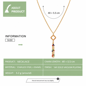 Collier pendentif goutte en acier inoxydable émaillé avec placage sous vide or 14 carats, bijoux détaillés couleur or 40+5,5 cm - Product Image 3