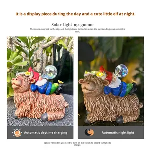 Lámpara Solar Decorativa de Resina para Jardín, Patio, Diseño de Vaca de las Tierras Altas, Elfo, <span class=keywords><strong>Duende</strong></span>, Burbuja - Product Image 4