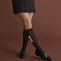 Chaussettes hautes en pointelle pour femmes, chaussettes de compression décontractées à bord élastique, chaussettes habillées en tricot de couleur unie, logo personnalisé