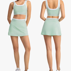 Nouvel ensemble deux pièces pour femme : soutien-gorge de sport camisole à rayures blanches color block et mini-jupe de course/tennis/yoga - Product Image 6