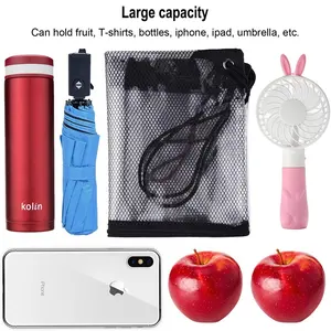 Saco de ginástica com cordão personalizado promocional, saco de mochila em PVC transparente com bolso de malha à prova d'água para embalagem