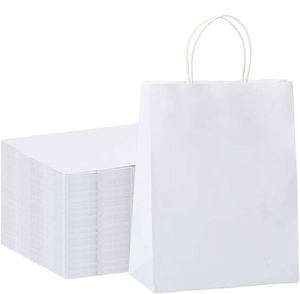 White Brown Kraft <b>Paper</b> Bags with Handles Customizable Logo Cake Bags for Supermarket Use and Gift Wrapping Bulk Take Sacks - Product Image 4