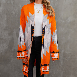 <span class=keywords><strong>Cardigan</strong></span> a maniche lunghe in maglia Jacquard azteca <span class=keywords><strong>arancione</strong></span> personalizzabile per donna maglione occidentale di Halloween - Product Image 5