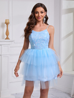 Robe de bal à sequins pour femme, robe de soirée en tulle, robe courte personnalisée pour le bal de promo, robes de bal 2026 de luxe