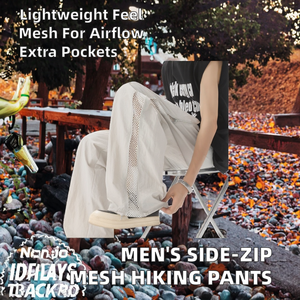 Pantalones de senderismo para hombre con cremallera lateral, ligeros, informales, de cintura media, con frente plano, transpirables, de poliéster, a la moda para otoño. - Product Image 2