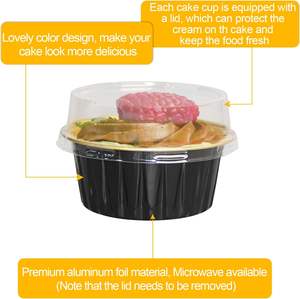 Moules à gâteaux miniatures noirs de 180 ml (6 oz), moules à cupcakes carrés jetables, petits moules à dessert, contenants en aluminium avec couvercle - Product Image 3