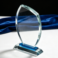 Trophée sportif personnalisable en verre cristal écologique gravé au laser pour enfants - Plaque de récompense bleu clair