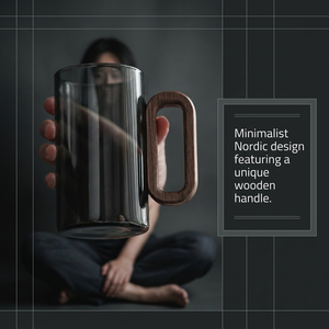 Taza de Café Moderna de Vidrio Borosilicato de Alta Resistencia, 350 ml, Color Gris Humo, con Asa de Madera de Nogal Natural, Resistente al Calor, Apta para Fuego Directo, para Uso Doméstico - Product Image 1