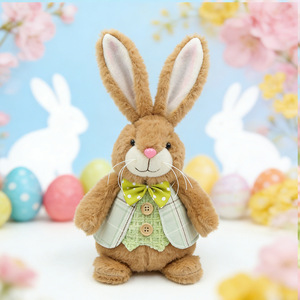 <b>Easter</b> Bunny Plush Toy Couple Pastoral Rabbit Stuffed Animal Doll Lace Plaid Dress Bowtie Hare Home Decor <b>Gift</b> for Kids Girls - Product Image 3