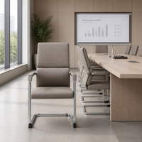 Chaise de bureau de direction en cuir Nappa, base en acier inoxydable, accoudoirs fixes, siège coulissant, design ergonomique