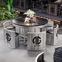 Table Basse Industrielle Créative en Fût d'Huile, Table de Bar, Table à Thé, Ensemble Table et Chaises pour Salon de Thé, Cinéma