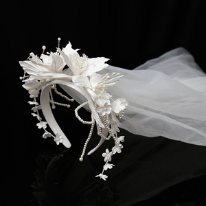 GENYA fleur voile bandeau mariée blanc Floral <span class=keywords><strong>couronne</strong></span> <span class=keywords><strong>de</strong></span> cheveux mariage cheveux accessoires pour filles voiles - Product Image 2