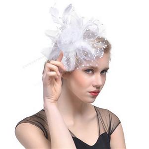 Flower Mesh Ribbons Feathers on a <strong>Headband</strong> and a Clip Tea Party Headwear for Girls and Women <strong>Fascinators</strong> Hat - Product Image 3