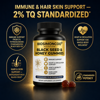 Gummies à l'huile de nigelle 2% Thymoquinone Soutien immunitaire Cheveux Peau 60 Compléments végétaliens
