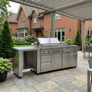 Isola <span class=keywords><strong>Cucina</strong></span> Modulare da Giardino Europea, Armadio da Esterno <span class=keywords><strong>in</strong></span> Acciaio Inossidabile Anti-Muffa, Colori Freschi per Giardino/Cortile - Product Image 1