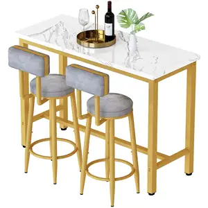 3 шт., набор барных столов, 47,2 стол из искусственного мрамора и 2 бархатных табурета со спинкой для бистро, кофейни
