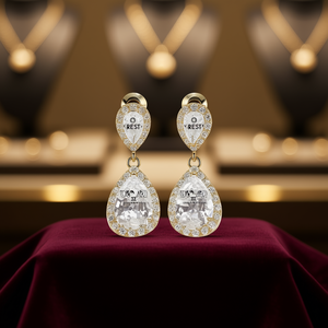 Orecchini a goccia in cristallo Uk2ard, placcati in oro, con gemma blu, per donna, gioielli da festa, placcati in oro 18 carati - Product Image 2