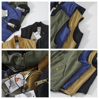 Gilet de travail en toile de coton pour hommes, col côtelé, fermeture éclair, doublé, sans manches, style vintage, personnalisable avec logo – Vente en gros