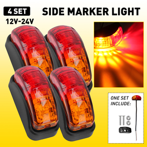 4Pcs <b>Red</b> Amber <b>LED</b> Clearance <b>Lights</b> Side Marker Lamps For Trailers Trucks Cars - Product Image 5