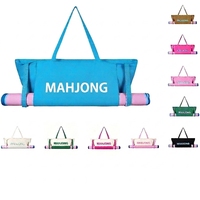 Sac fourre-tout Mahjong en toile color-block avec lettres, sangle latérale, tapis de table Mahjong et pochette à maquillage