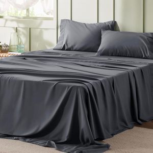 Ensemble de draps en microfibre douce brossée 100%, drap ajusté et plat et taies <span class=keywords><strong>d</strong></span>'<span class=keywords><strong>oreiller</strong></span>, 4 pièces Queen Size confortable confortable gris foncé - Product Image 2