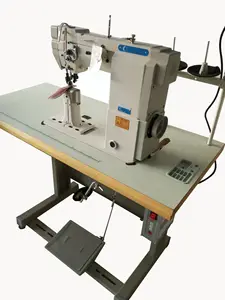 Industrial dupla agulha máquina de costura movimentação direta alimentação rolo post cama sapato couro máquina alfaiate