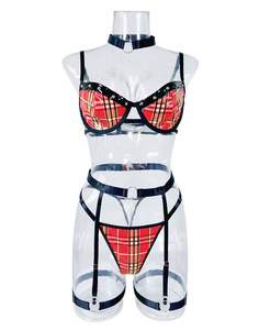 Wholesale European and American Pu Leather Lingerie Lattice Fun Suit Sexy Role-Playing Student Suit Underwear - Product Image 5