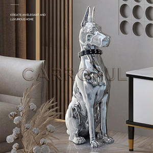 Ouro Com Colar Galvanizado Prata Resina Doberman Dog Estátua Home Decor Villa Corner Escultura Animal Pop Art Escultura - Product Image 2