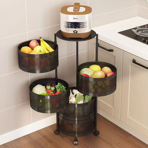 Étagère de rangement ronde multi-niveaux mobile en gros avec roulettes, montage facile, antirouille, pour salle de bain et cuisine - Product Image 2