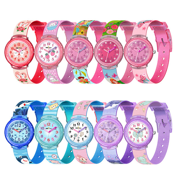 Wholesale Custom Logo Girls Quartz Watch for Kids 3-12 Years Cute Cartoon PC Acrylic Case Soft Strap Birthday Gift OEM ODM