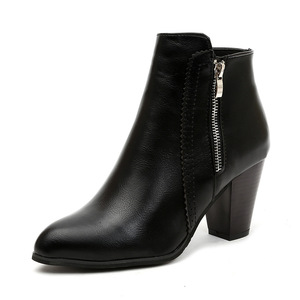 Bottines à talon bloc pour femmes, bout pointu, fermeture éclair latérale, style vintage, marron et noir, bottes à talon, OEM ODM, logo personnalisé - Product Image 1