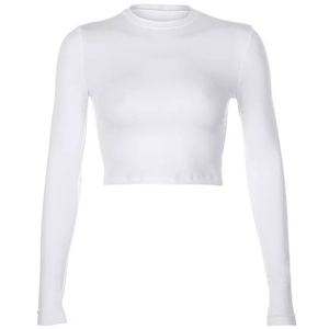 OEM-<span class=keywords><strong>T</strong></span>-shirts courts sexy basiques élégants pour femmes Vente en gros-Top court à manches longues décontracté sérigraphie pour femmes - Product Image 5