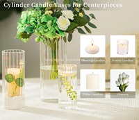 Centres de table décorations cylindre en verre côtelé bougeoirs pilier clair ouragan bougie pot flottant bougie Vases