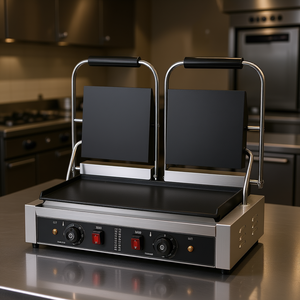 Parrilla Panini eléctrica comercial de 3600W, sandwichera doble de acero inoxidable, Control de temperatura, cocina de esmalte plano completo 19x9 - Product Image 2