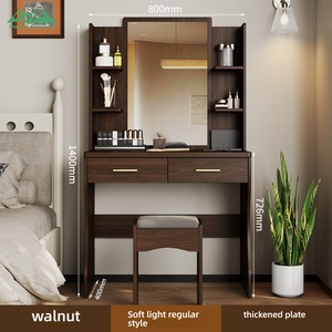 Tocador Moderno de <span class=keywords><strong>Madera</strong></span> Blanca Wayon con Espejo Iluminado por LED, Estantes Abiertos y Múltiples Cajones, Incluye <span class=keywords><strong>Taburete</strong></span> - Product Image 6