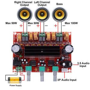 XH-M139 Papan Amplifier Digital 2.1-kanal 12V-24V Tegangan Lebar TPA3116D2 2 * 50W+100W - Product Image 1