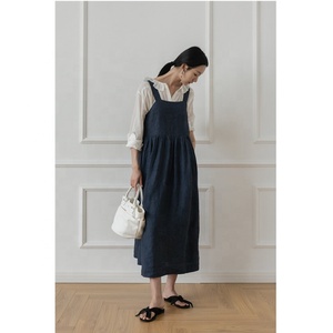 Abito bretelle a pieghe larghe in lino senza maniche <span class=keywords><strong>con</strong></span> gonna ecologica estiva - Product Image 3